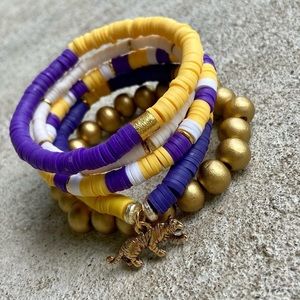 Ultimate LSU Tiger stack 🐯 Handmade heishi bracelet stack